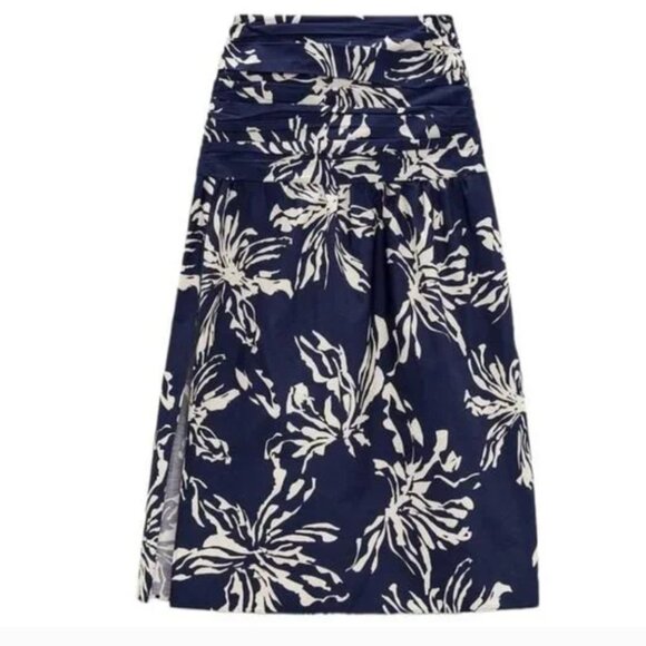 NWOT ZARA MIDI SKIRT IN PRINTED FABRIC BLUE/WHITE SIZE M | 4886/091/044 - Picture 8 of 8